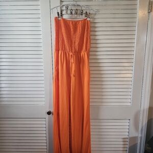 Vibrant Orange Strapless Jumpsuit